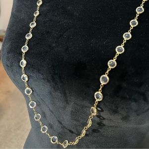 Vintage, Signed Swarovski 36" Gold Tone Open Bezel Crystal Necklace